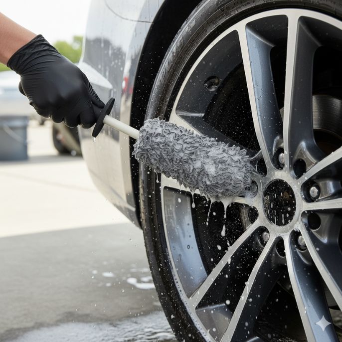 Cepillo de llantas microfibra suave para coche, limpieza en profundidad sin rayar, llega a zonas estrechas
