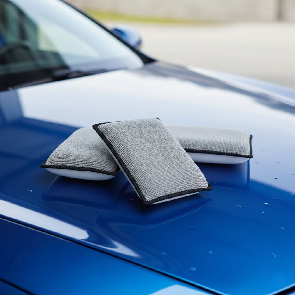 Scrub pad doble cara para limpieza y aplicación de productos en cuero y plástico del interior del coche, microfibras suaves
